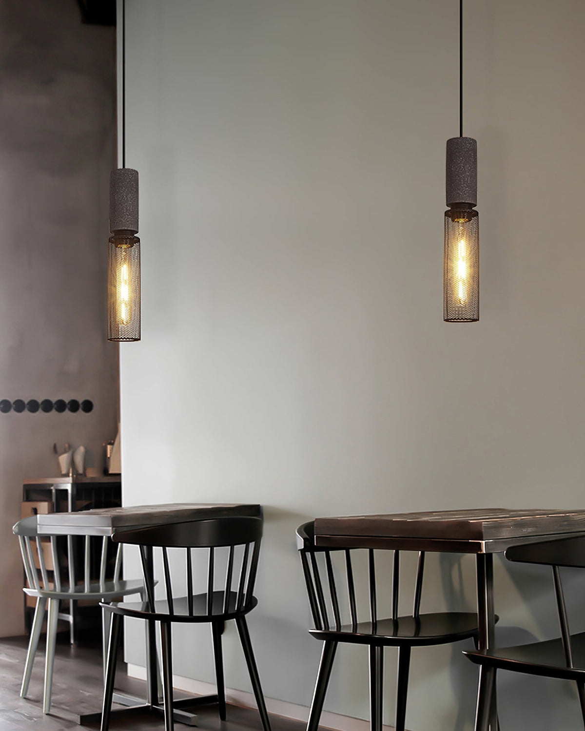Industrial Concrete Pendant Light with Metal Mesh Shade