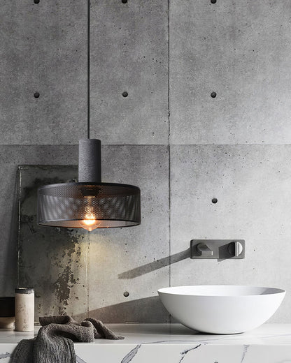 Industrial Concrete Pendant Light with Metal Mesh Shade