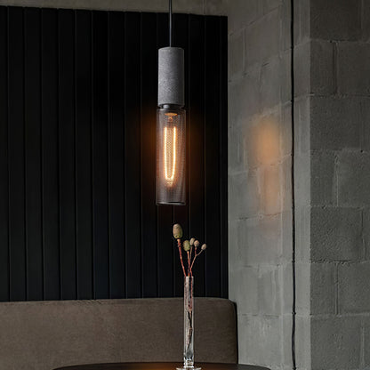 Industrial Concrete Pendant Light with Metal Mesh Shade