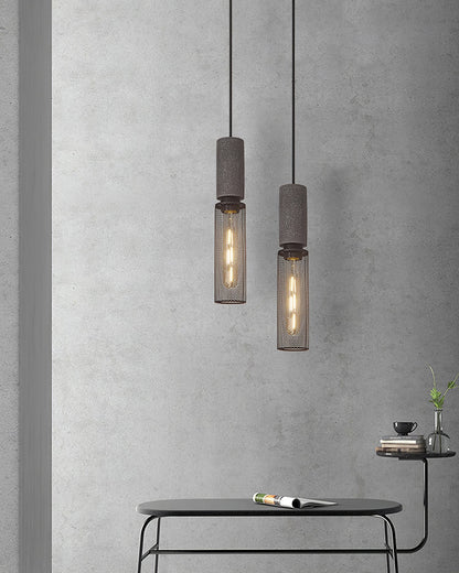 Industrial Concrete Pendant Light with Metal Mesh Shade