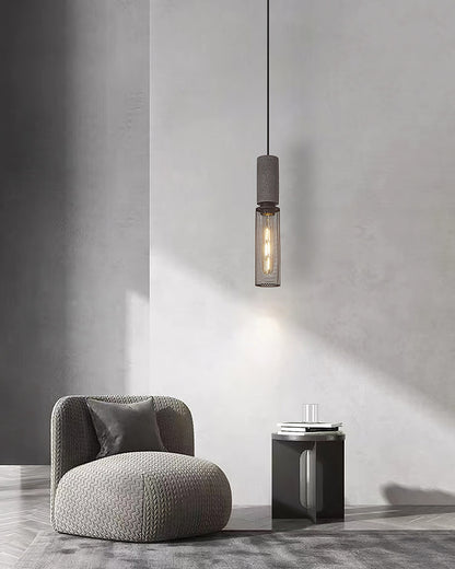 Industrial Concrete Pendant Light with Metal Mesh Shade