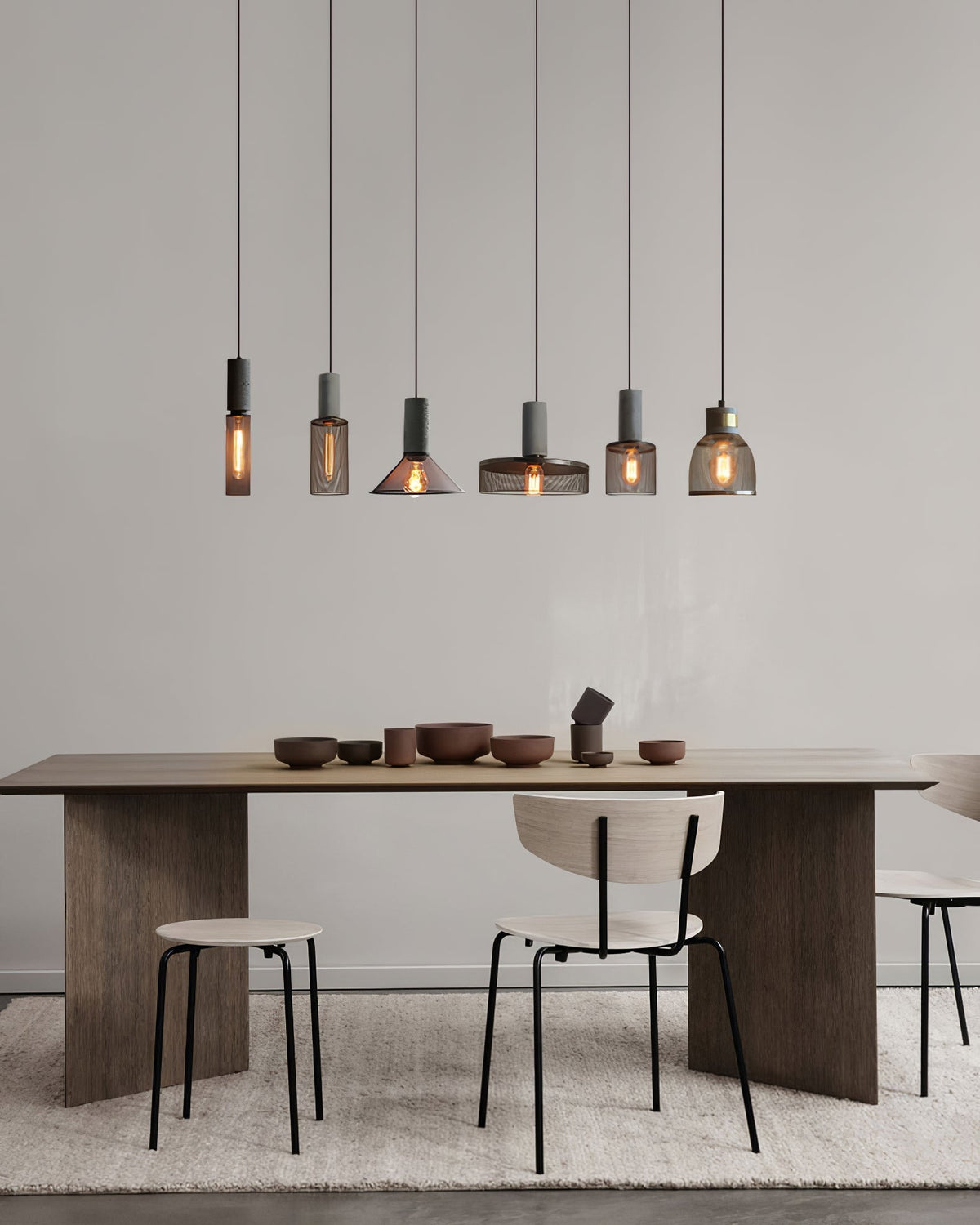 Industrial Concrete Pendant Light with Metal Mesh Shade