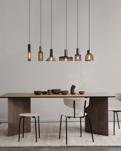 Industrial Concrete Pendant Light with Metal Mesh Shade