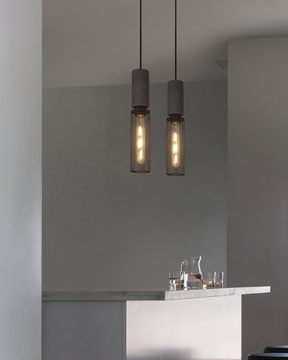 Industrial Concrete Pendant Light with Metal Mesh Shade