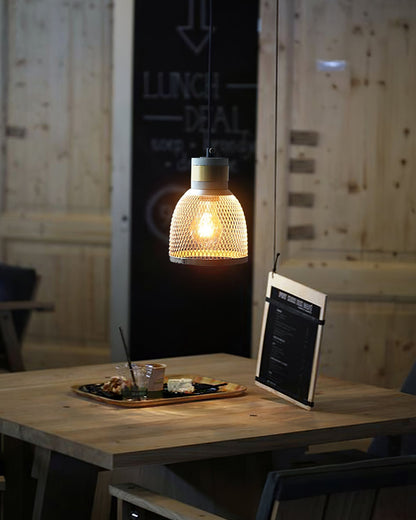 Industrial Concrete Pendant Light with Metal Mesh Shade