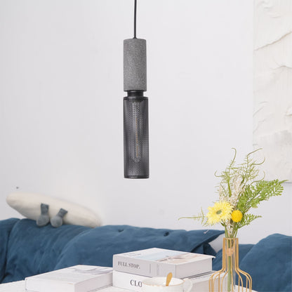 Industrial Concrete Pendant Light with Metal Mesh Shade