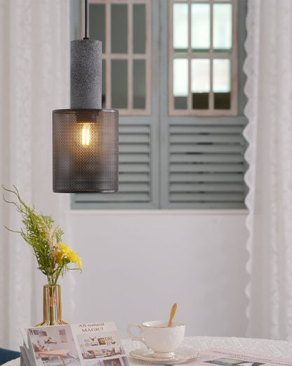 Industrial Concrete Pendant Light with Metal Mesh Shade