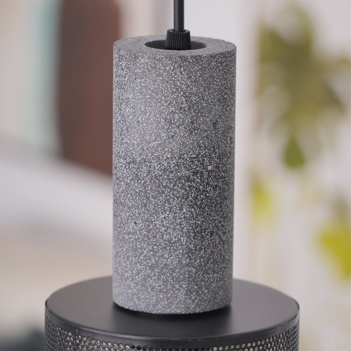 Industrial Concrete Pendant Light with Metal Mesh Shade