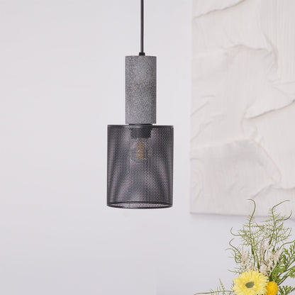 Industrial Concrete Pendant Light with Metal Mesh Shade