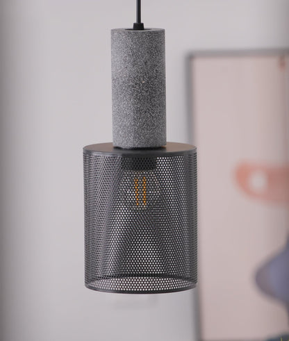 Industrial Concrete Pendant Light with Metal Mesh Shade