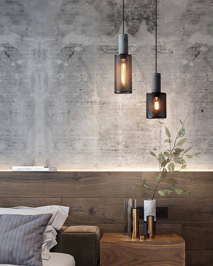 Industrial Concrete Pendant Light with Metal Mesh Shade