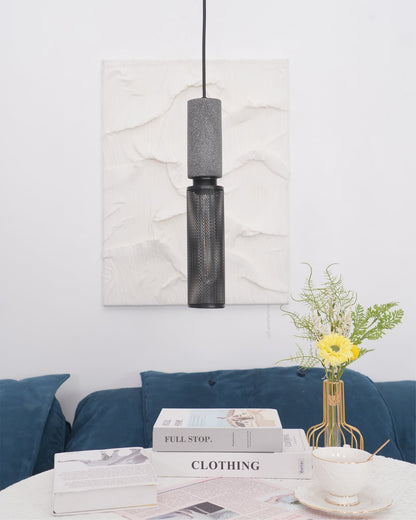 Industrial Concrete Pendant Light with Metal Mesh Shade