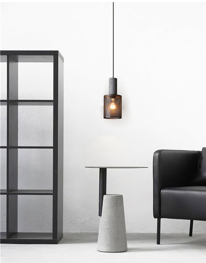 Industrial Concrete Pendant Light with Metal Mesh Shade