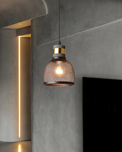 Industrial Concrete Pendant Light with Metal Mesh Shade