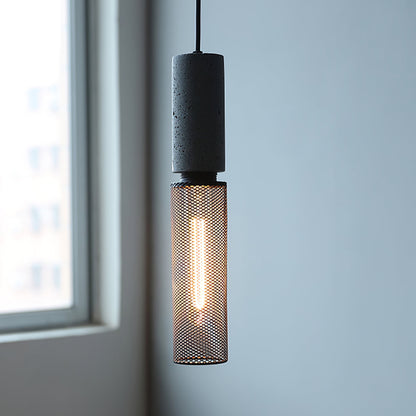 Industrial Concrete Pendant Light with Metal Mesh Shade