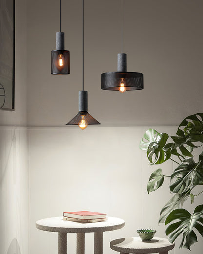 Industrial Concrete Pendant Light with Metal Mesh Shade