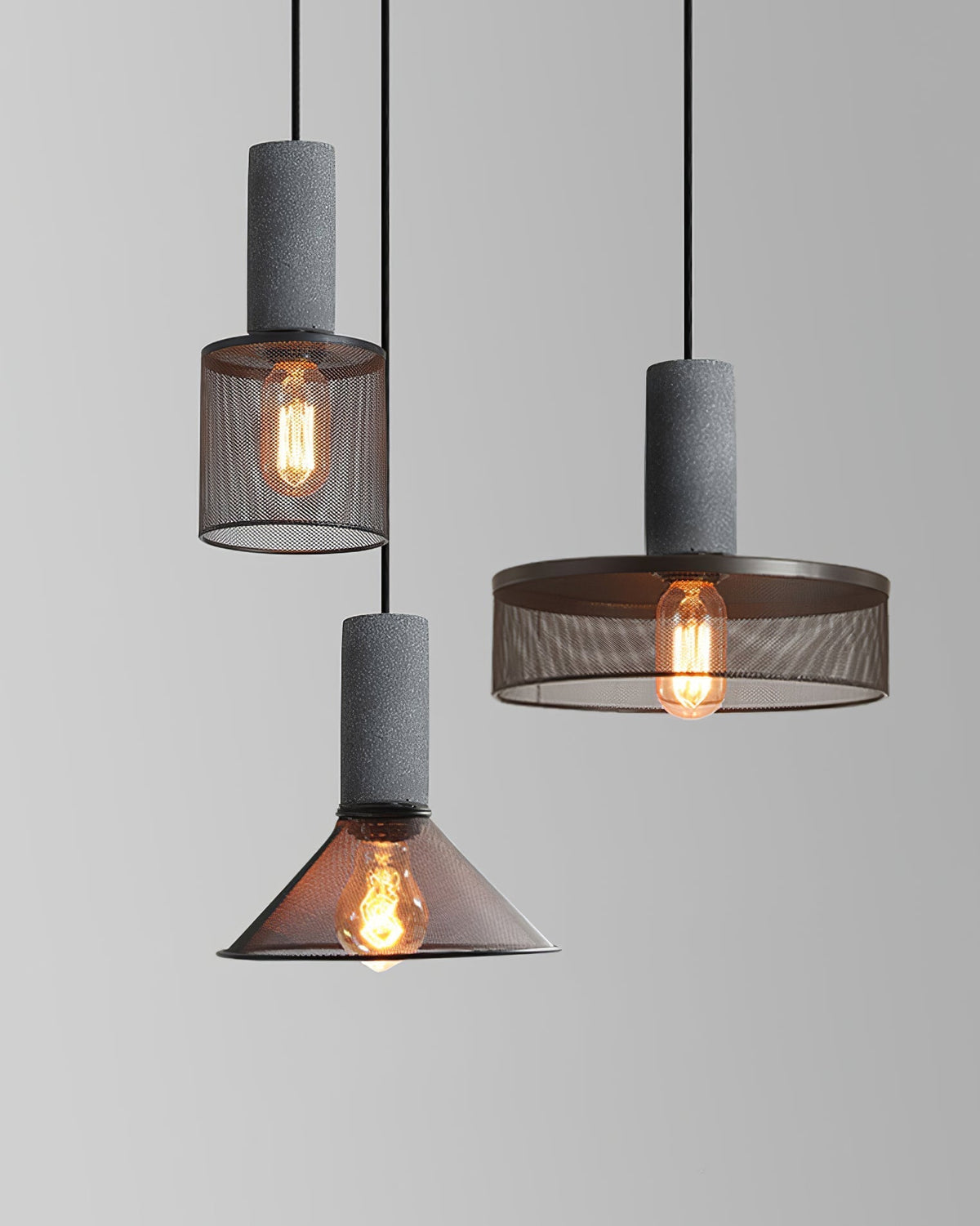 Industrial Concrete Pendant Light with Metal Mesh Shade
