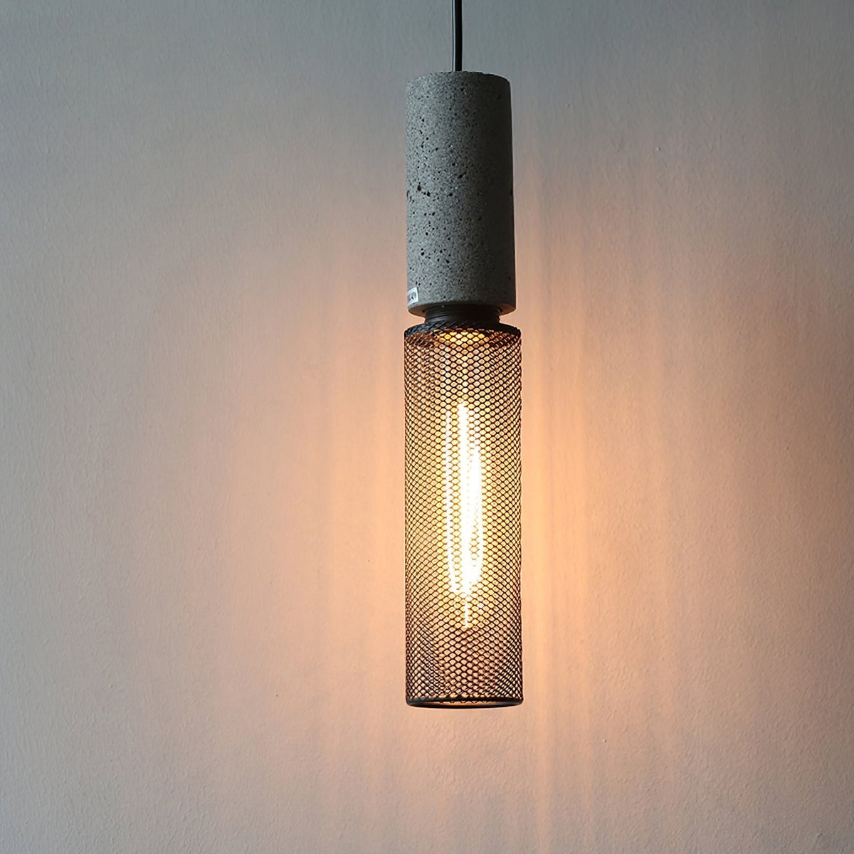 Industrial Concrete Pendant Light with Metal Mesh Shade
