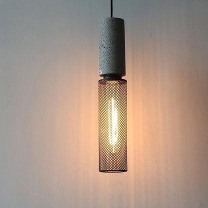 Industrial Concrete Pendant Light with Metal Mesh Shade