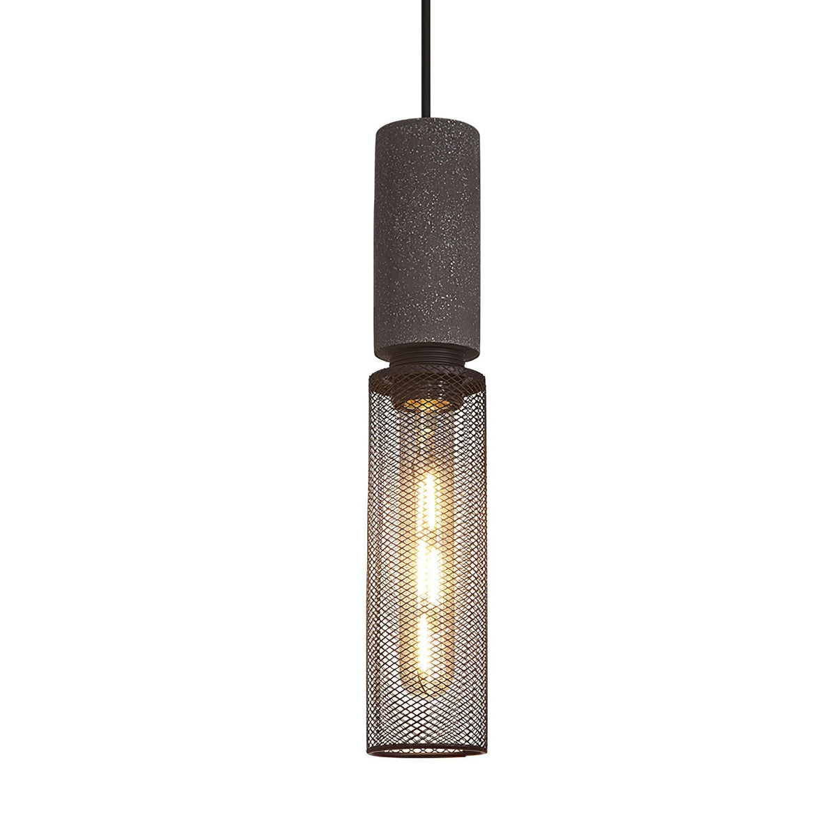 Industrial Concrete Pendant Light with Metal Mesh Shade