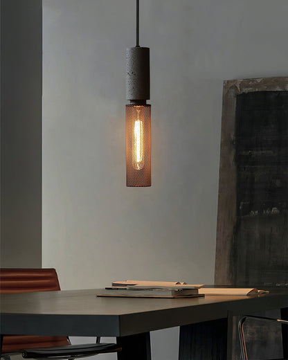 Industrial Concrete Pendant Light with Metal Mesh Shade
