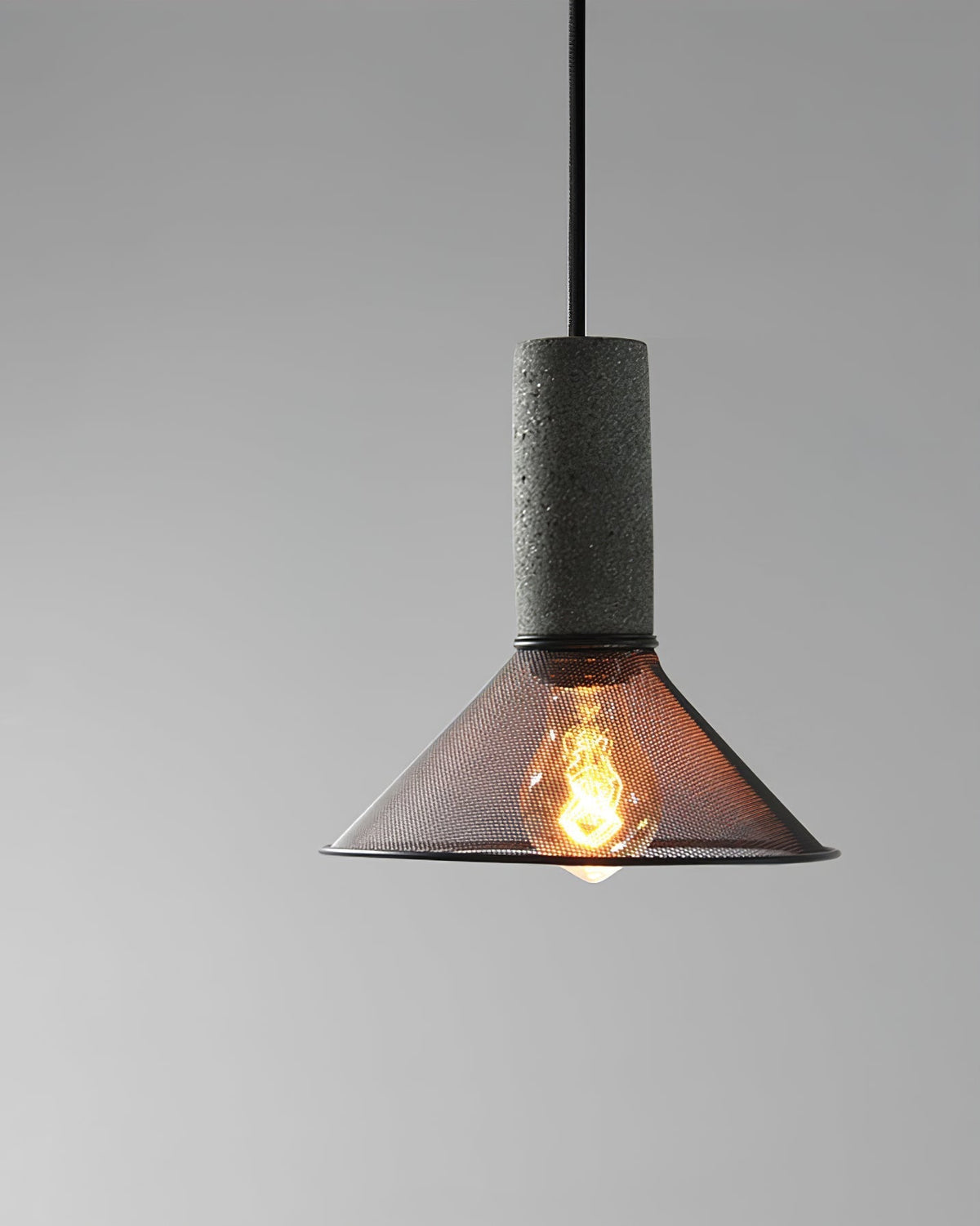 Industrial Concrete Pendant Light with Metal Mesh Shade