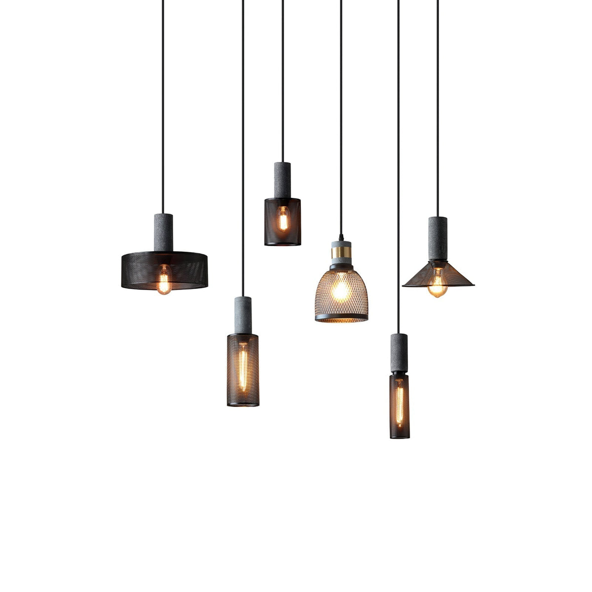 Industrial Concrete Pendant Light with Metal Mesh Shade