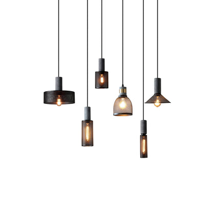 Industrial Concrete Pendant Light with Metal Mesh Shade