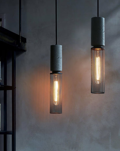 Industrial Concrete Pendant Light with Metal Mesh Shade