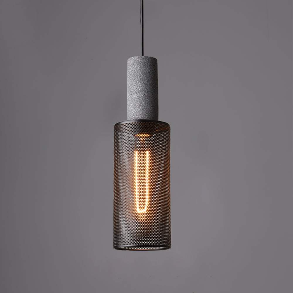 Industrial Concrete Pendant Light with Metal Mesh Shade
