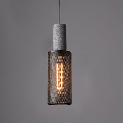 Industrial Concrete Pendant Light with Metal Mesh Shade