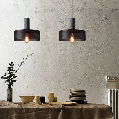 Industrial Concrete Pendant Light with Metal Mesh Shade