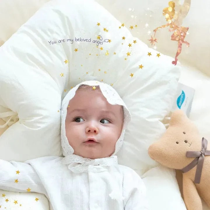 Infant Pillow with Recessed Head Support and Adjustable Side Drawstrings