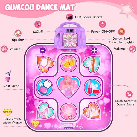 Interactive Pink Dance Mat for Kids with Music and Scoring Function