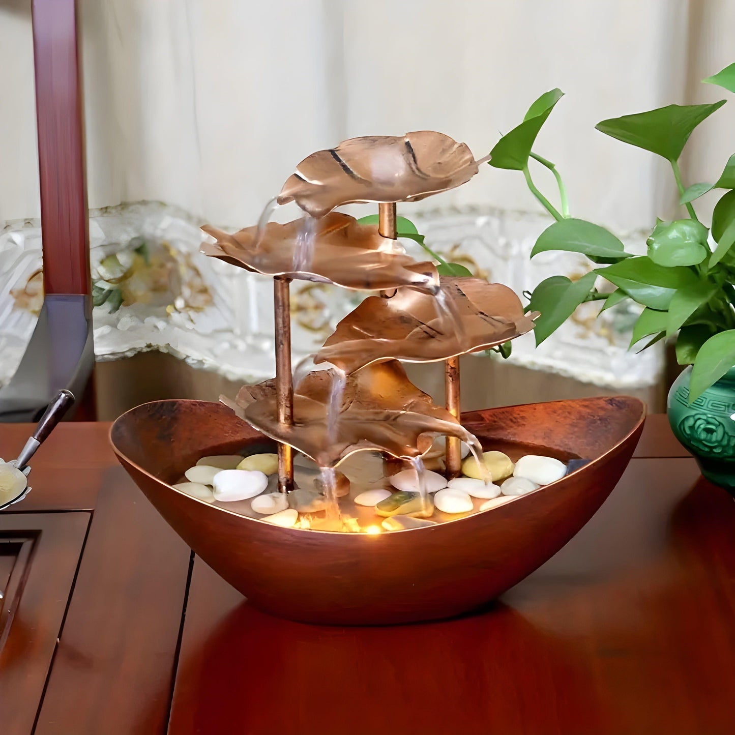 IronLeaf Tabletop Fountain Vintage LED Water Feature for Home and Office