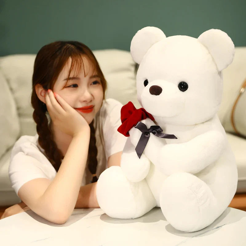 Kawaii Plush Bear Holding a Rose – Soft Decorative Gift