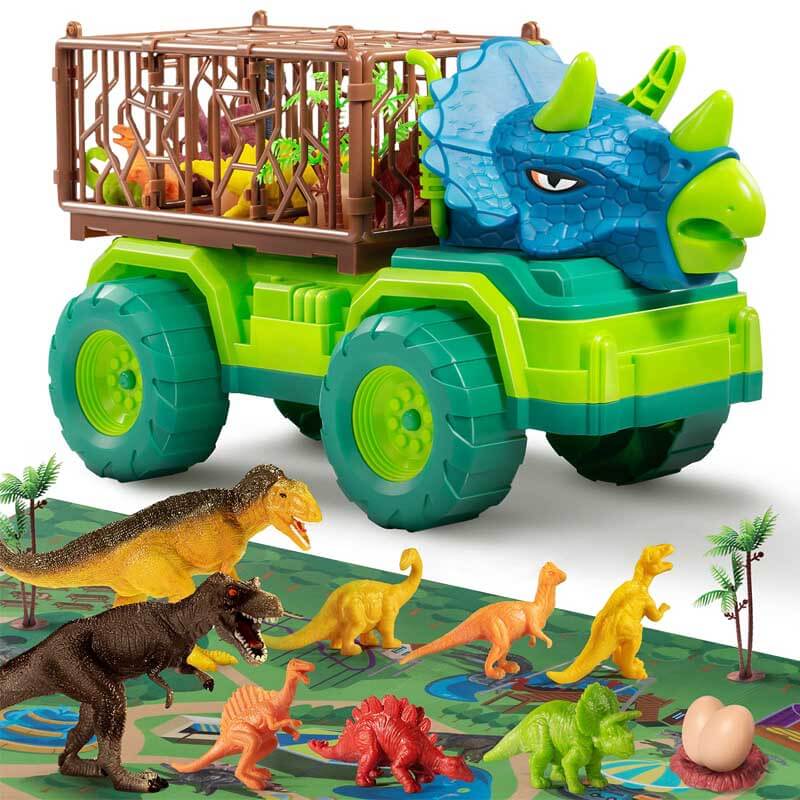 Kids Dinosaur Transport Truck Play Set with Dinosaur Figures and Activity Mat