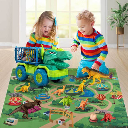 Kids Dinosaur Transport Truck Play Set with Dinosaur Figures and Activity Mat