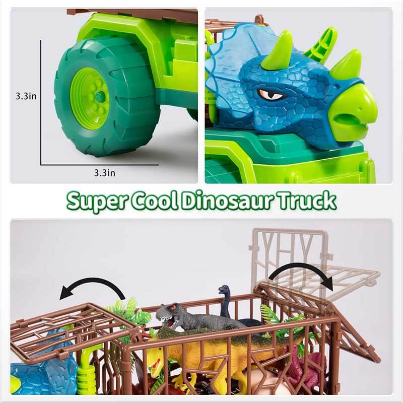 Kids Dinosaur Transport Truck Play Set with Dinosaur Figures and Activity Mat