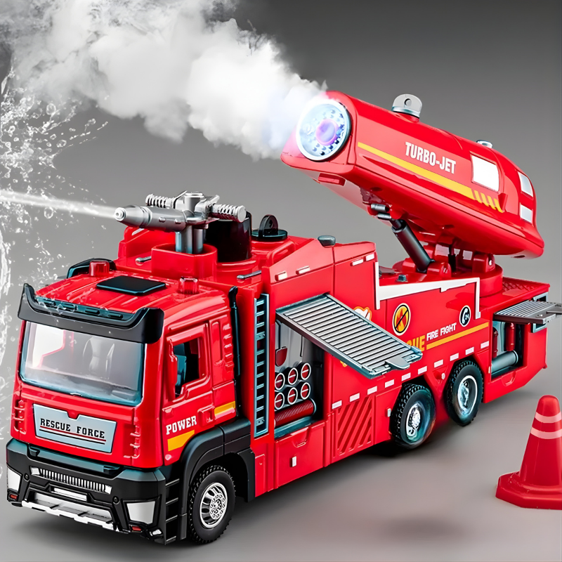 Kids' Fire Rescue Truck Toy with Lights, Sounds and Pull-Back Action