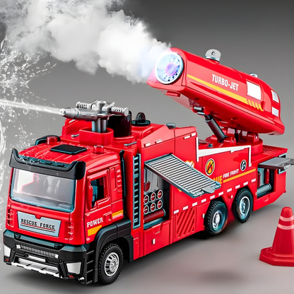 Kids' Fire Rescue Truck Toy with Lights, Sounds and Pull-Back Action
