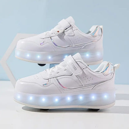 Kids’ LED Light Sneakers with Retractable Wheels for Walking and Rolling
