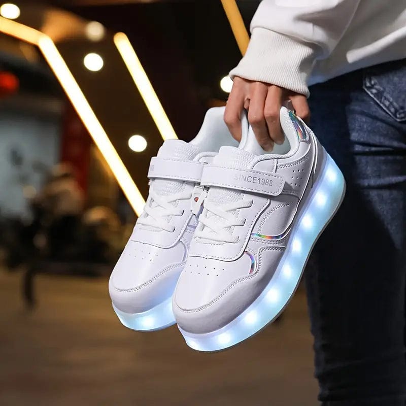 Kids’ LED Light Sneakers with Retractable Wheels for Walking and Rolling