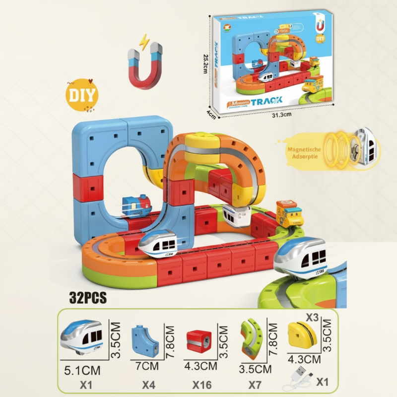 Kids Magnetic Track Building Set with Rechargeable Electric Train