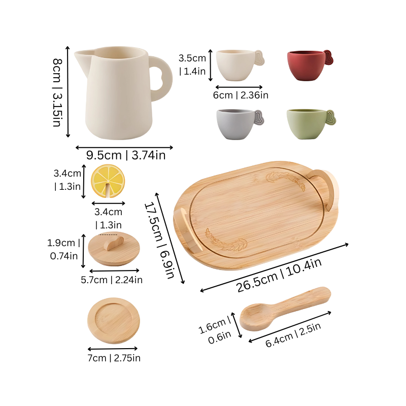 Kids Wooden Tea Party Set with Child-Safe Silicone Accessories