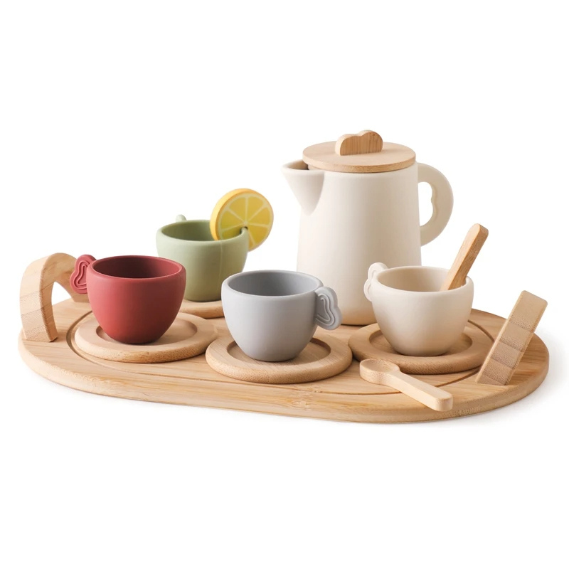 Kids Wooden Tea Party Set with Child-Safe Silicone Accessories