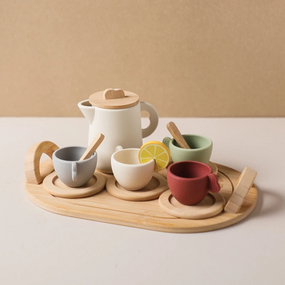 Kids Wooden Tea Party Set with Child-Safe Silicone Accessories