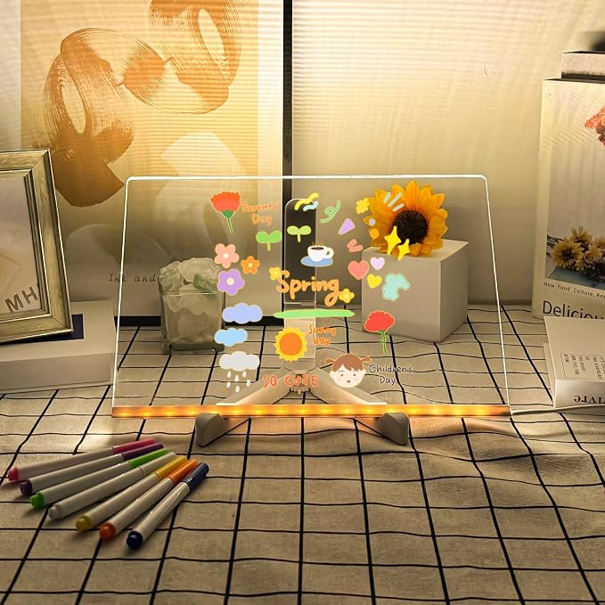 LED Drawing Board with 7-Colour Pen, Reusable Acrylic Writing and Light Pad
