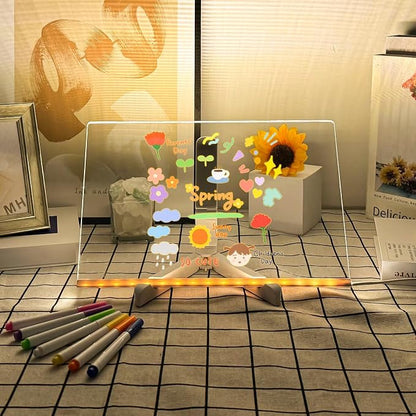 LED Drawing Board with 7-Colour Pen, Reusable Acrylic Writing and Light Pad