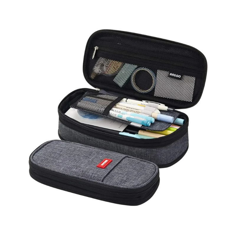 Large Capacity Pencil Pouch with Dual Zippers and Mesh Pocket